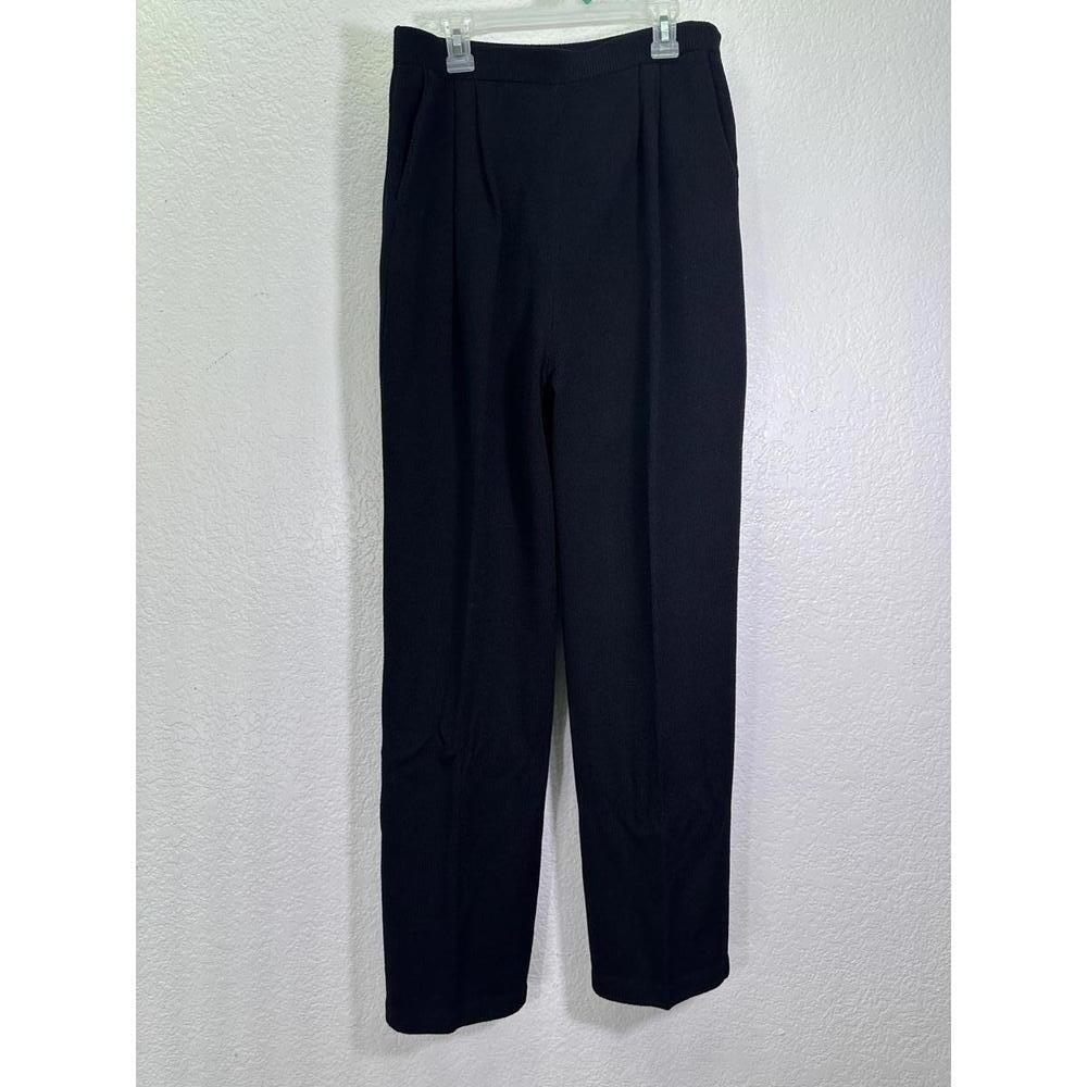 Vtg Sz 8 St John Santana Knit Black Pants 100% Wool Straight Leg Quiet Luxury